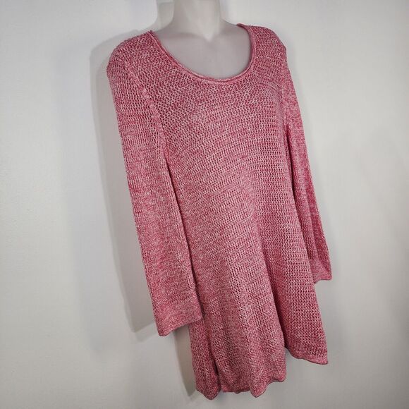Chico's Women Sweater Size 3 XL Coral Pink Open Stitch Knit Pullover Long Sleeve - Picture 4 of 11